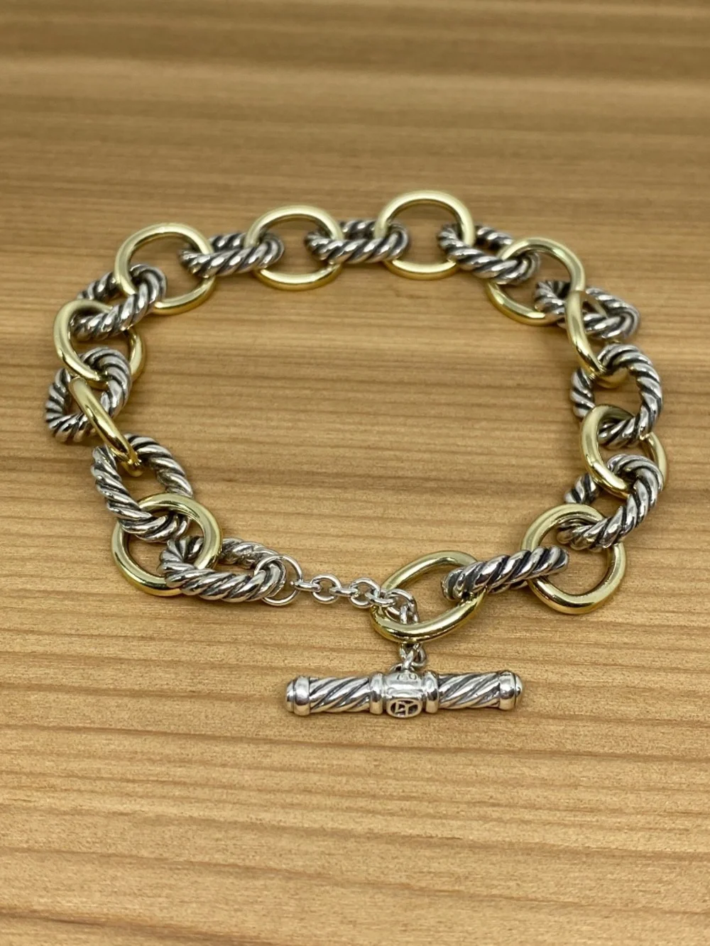David Yurman 18K Yellow Gold & Sterling Silver Oval Cable Link Bracelet 7.5” - Picture 9 of 10